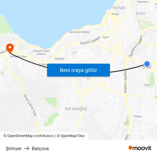 Şirinyer to Balçova map