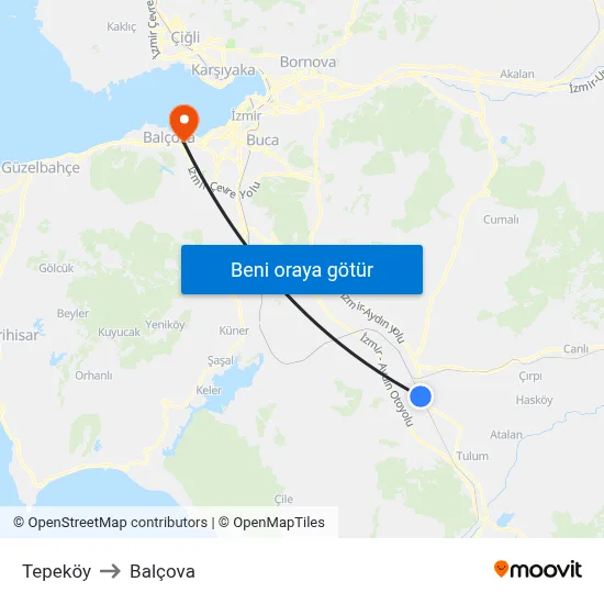 Tepeköy to Balçova map