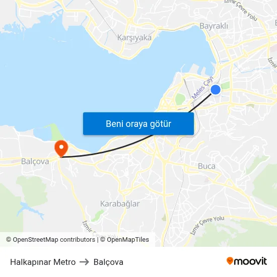 Halkapınar Metro to Balçova map