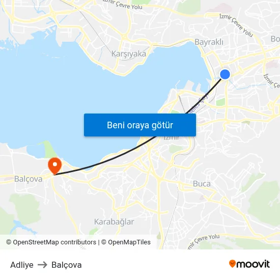 Adliye to Balçova map