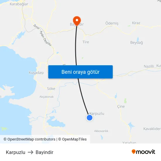 Karpuzlu to Bayindir map