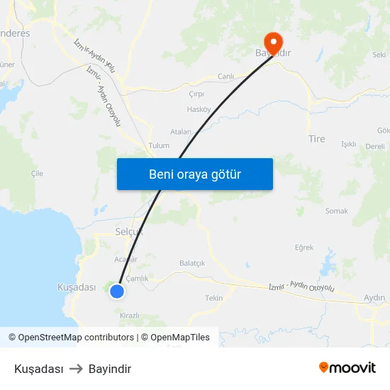 Kuşadası to Bayindir map
