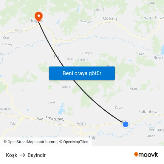 Köşk to Bayindir map