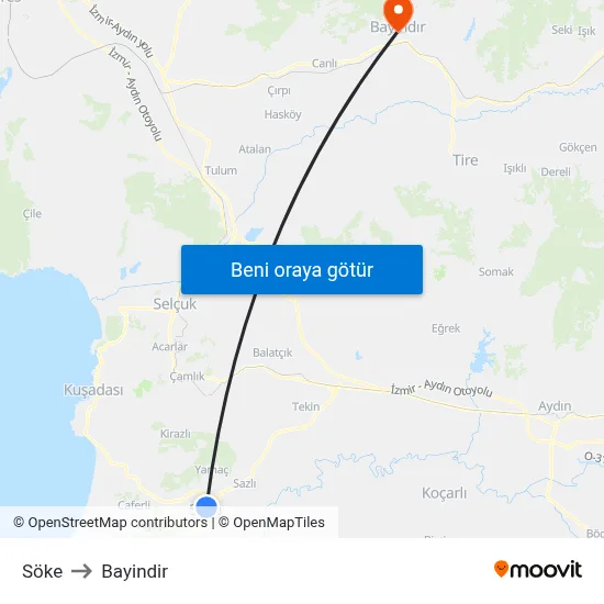 Söke to Bayindir map