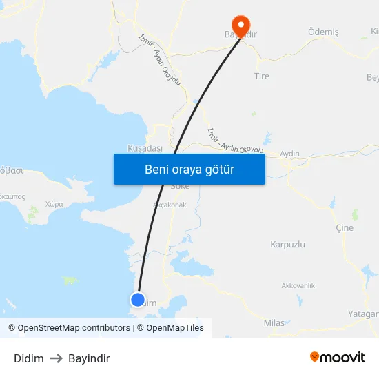 Didim to Bayindir map