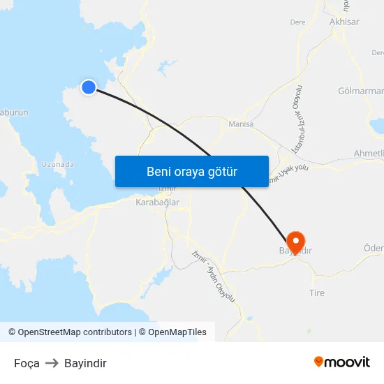 Foça to Bayindir map