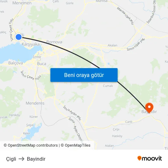 Çigli to Bayindir map