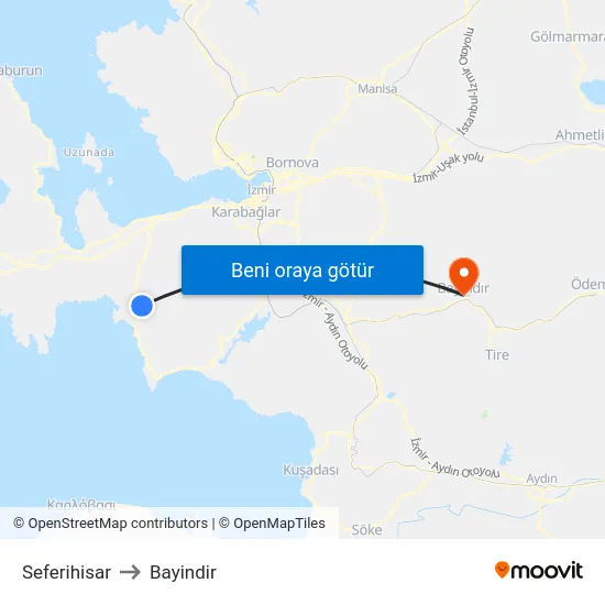 Seferihisar to Bayindir map