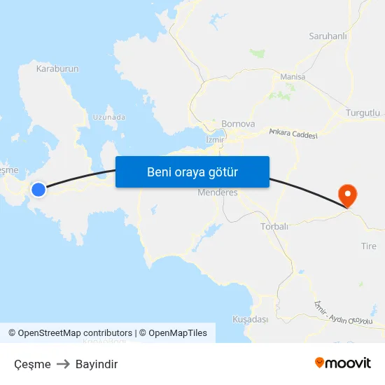 Çeşme to Bayindir map