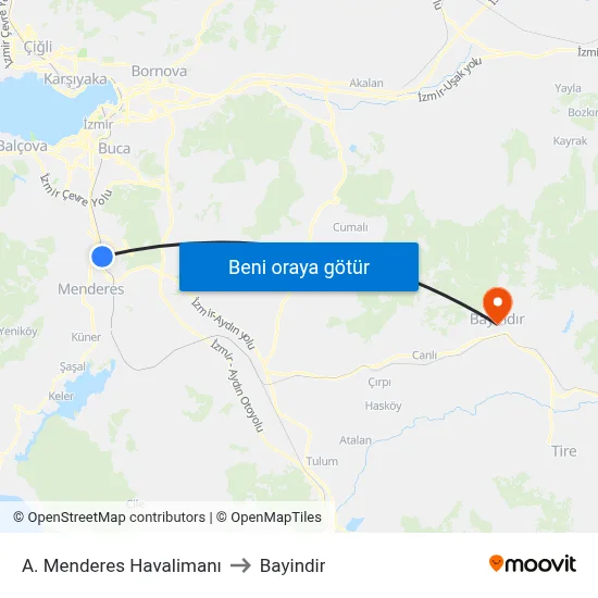 A. Menderes Havalimanı to Bayindir map