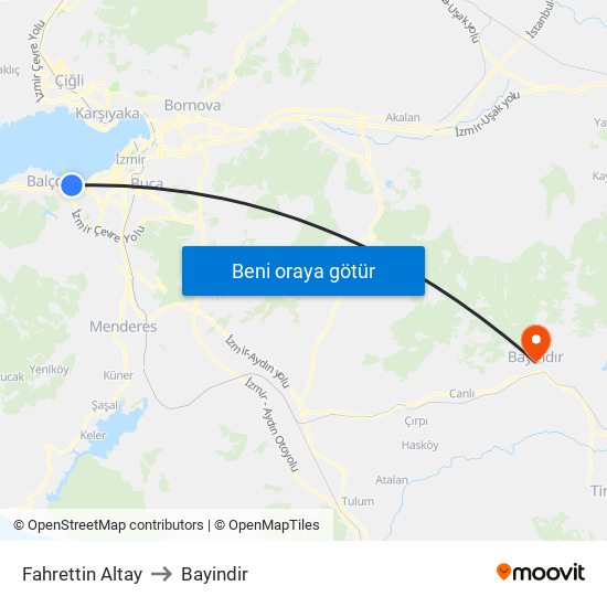 Fahrettin Altay to Bayindir map