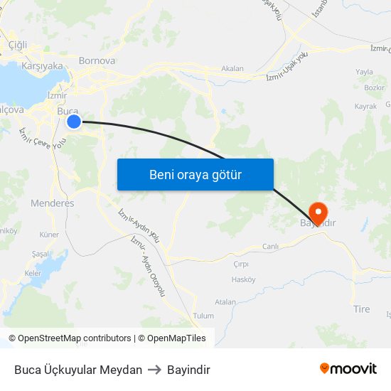 Buca Üçkuyular Meydan to Bayindir map