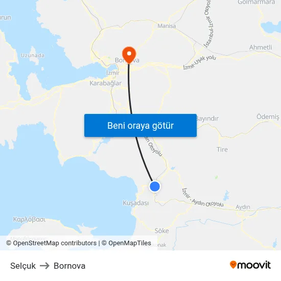 Selçuk to Bornova map