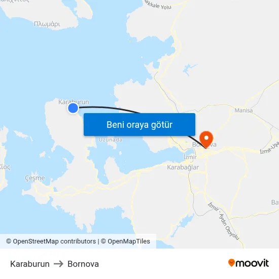 Karaburun to Bornova map