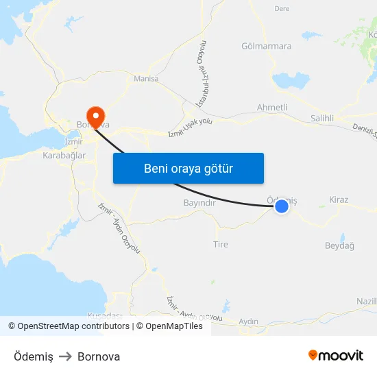 Ödemiş to Bornova map
