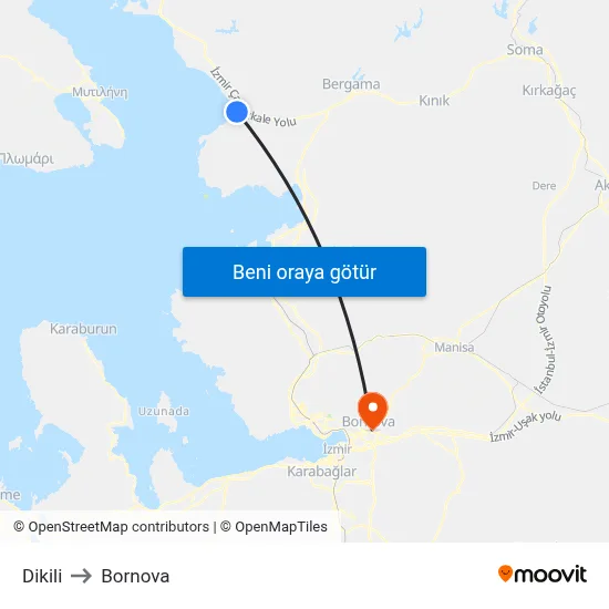 Dikili to Bornova map
