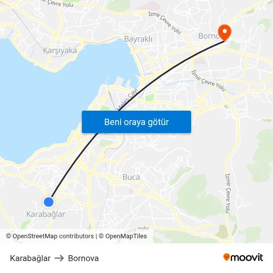 Karabağlar to Bornova map