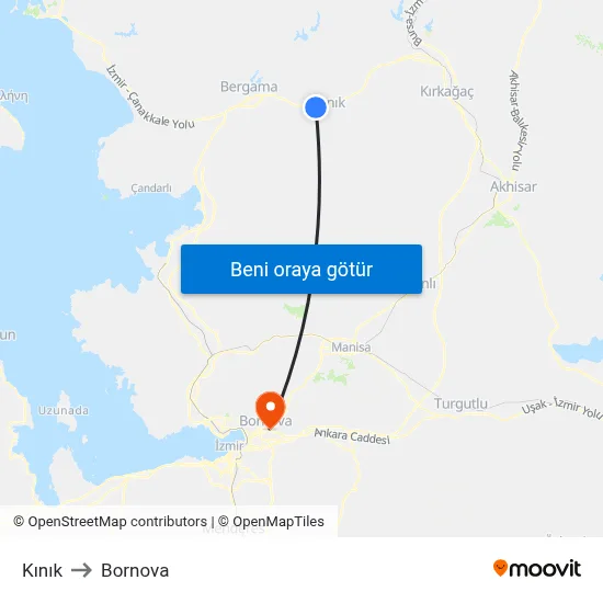 Kınık to Bornova map