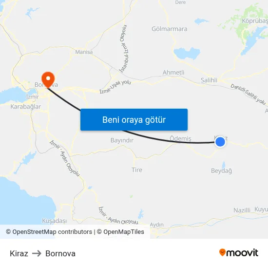 Kiraz to Bornova map