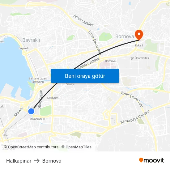 Halkapınar to Bornova map