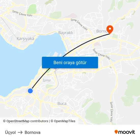 Üçyol to Bornova map