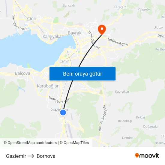 Gaziemir to Bornova map