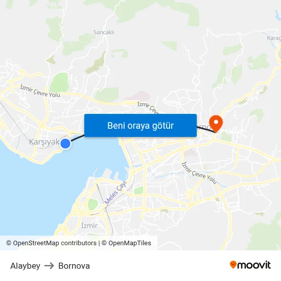 Alaybey to Bornova map