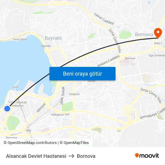 Alsancak Devlet Hastanesi to Bornova map