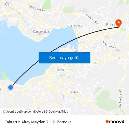 Fahrettin Altay Meydan 7 to Bornova map