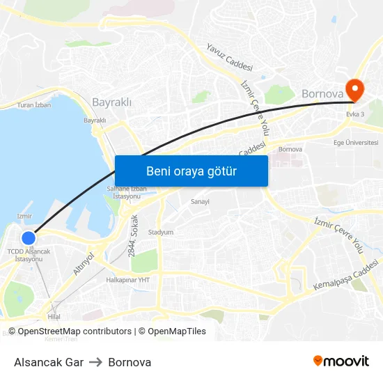 Alsancak Gar to Bornova map