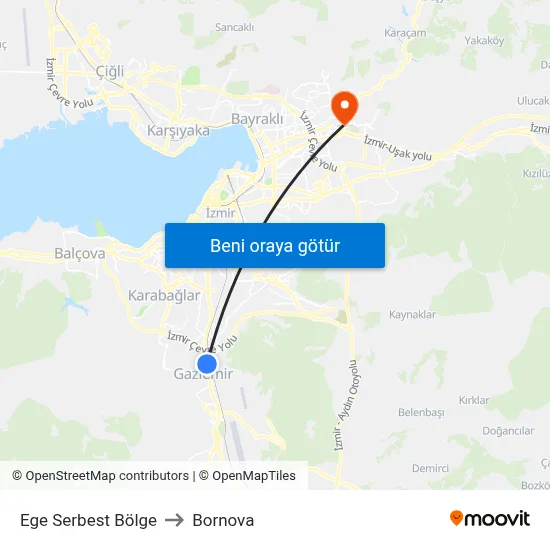 Ege Serbest Bölge to Bornova map