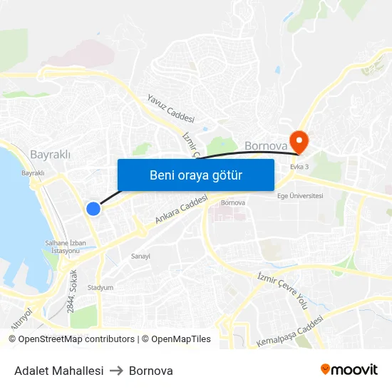 Adalet Mahallesi to Bornova map