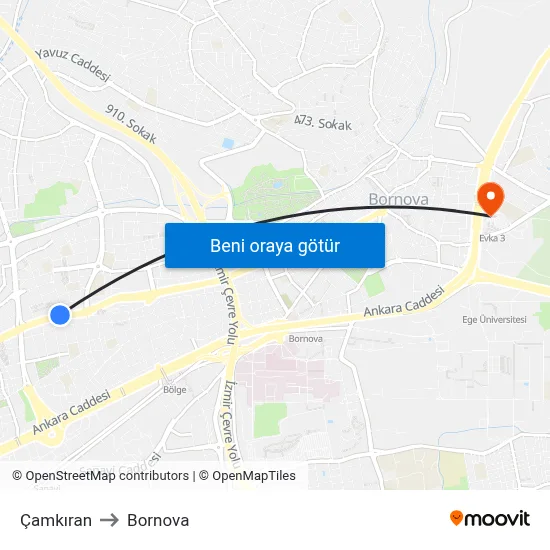 Çamkıran to Bornova map