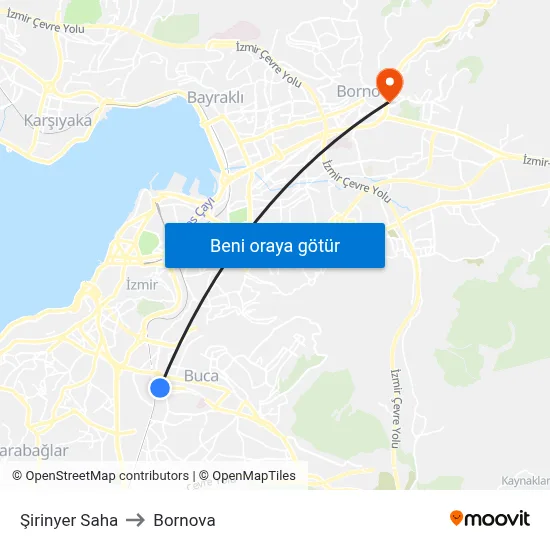 Şirinyer Saha to Bornova map