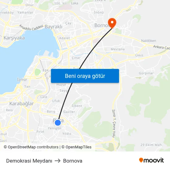 Demokrasi Meydanı to Bornova map
