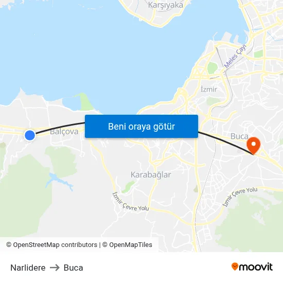 Narlidere to Buca map