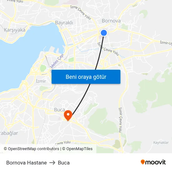Bornova Hastane to Buca map