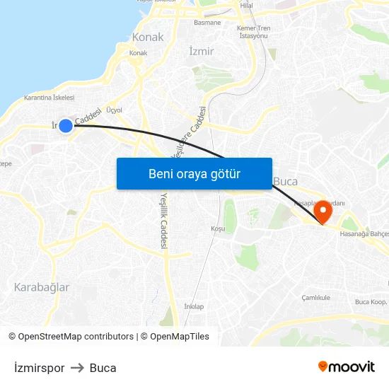 İzmirspor to Buca map