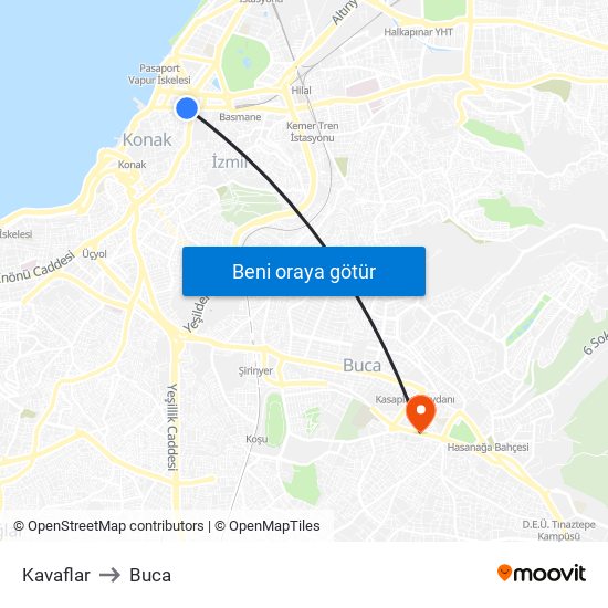 Kavaflar to Buca map