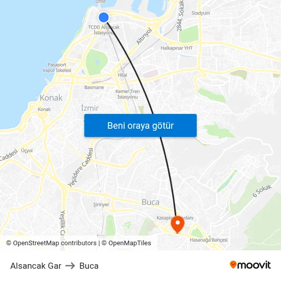 Alsancak Gar to Buca map