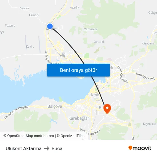 Ulukent Aktarma to Buca map