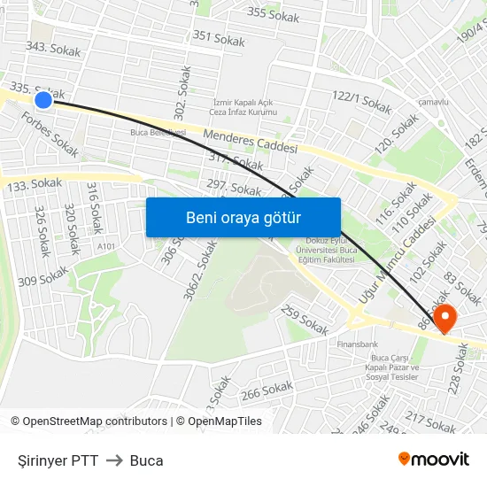 Şirinyer PTT to Buca map