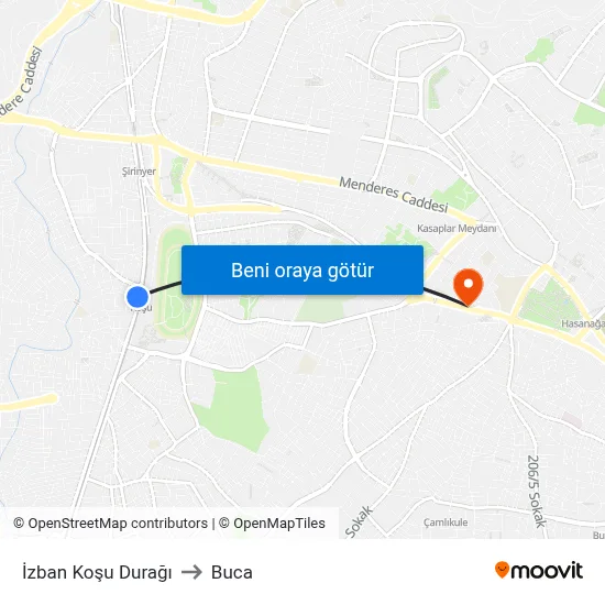 İzban Koşu Durağı to Buca map