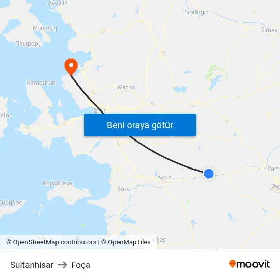 Sultanhisar to Foça map