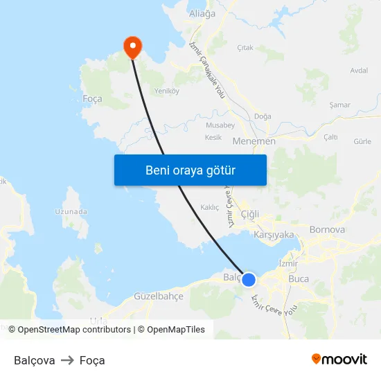 Balçova to Foça map