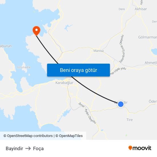 Bayindir to Foça map