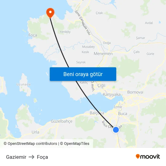 Gaziemir to Foça map