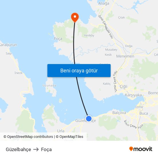 Güzelbahçe to Foça map