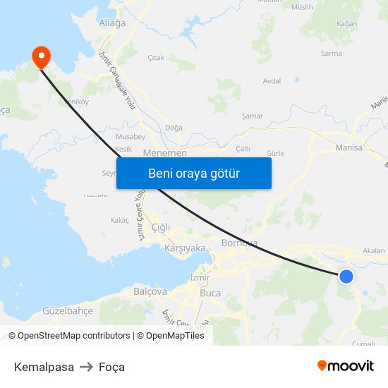 Kemalpasa to Foça map