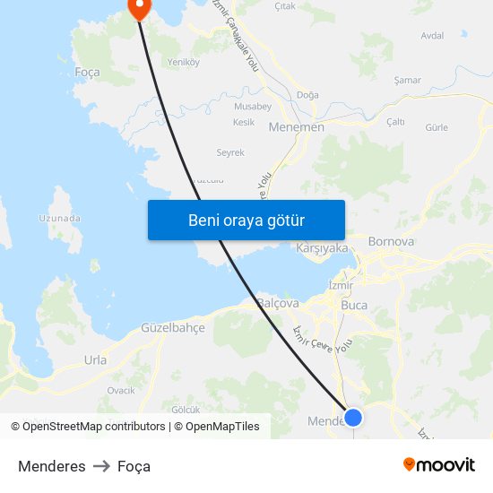 Menderes to Foça map
